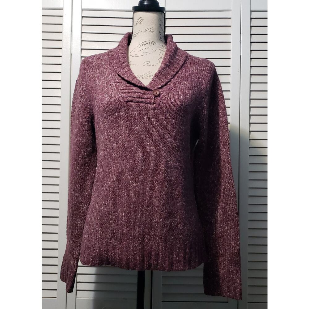 L.L. Bean Shawl Collar Sweater Women's Small Purple Marled Wool‎ Blend Pullover